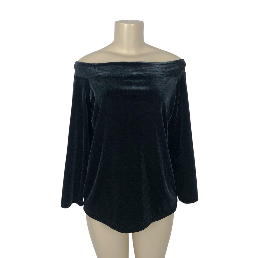 Ann Taylor Black Velvet Off Shoulder Sweater Top Large Whimsigoth Gothic Shirt